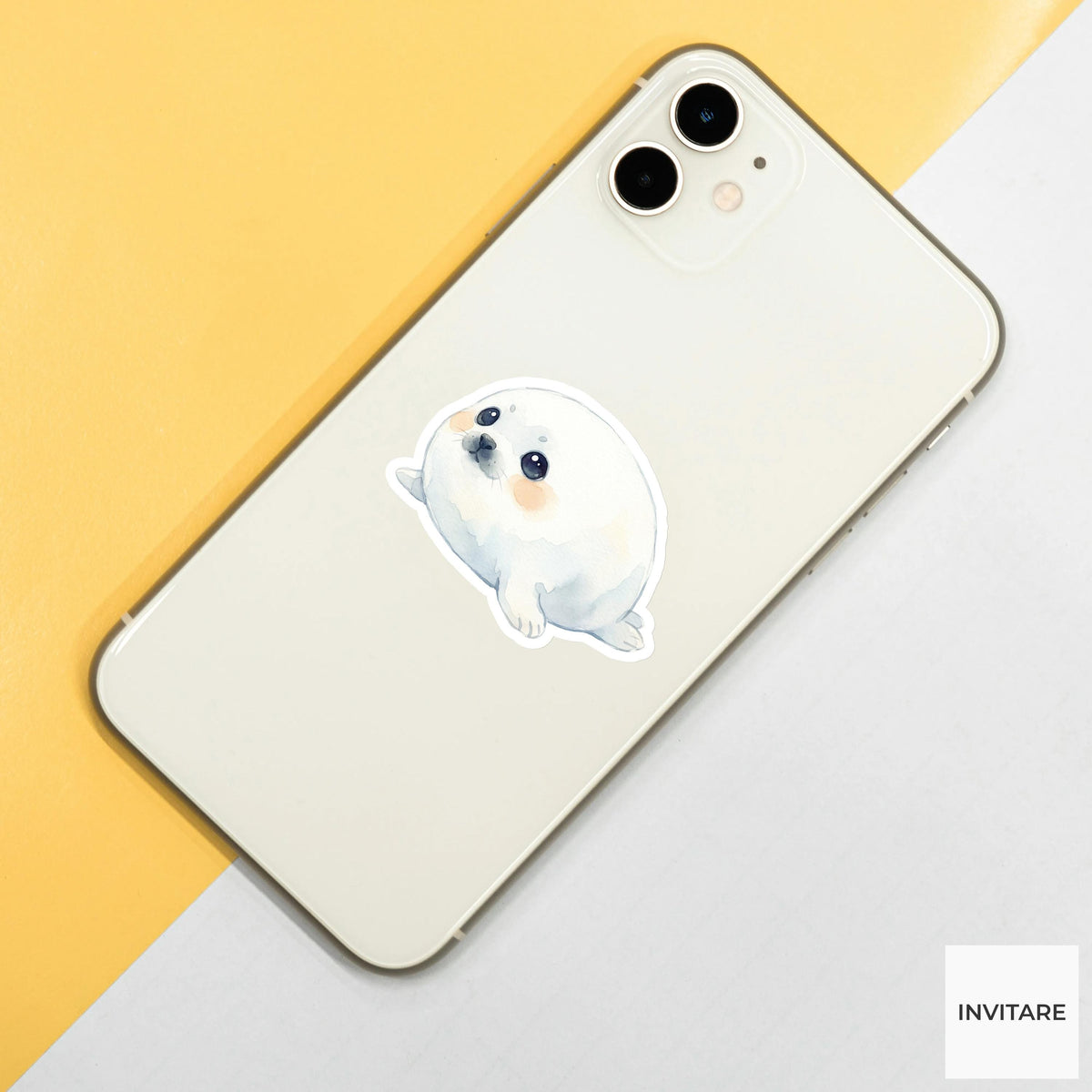 Adorable Watercolor Harp Seal Sticker Mellow Snowy Marine Decal for Journal Planner Gift