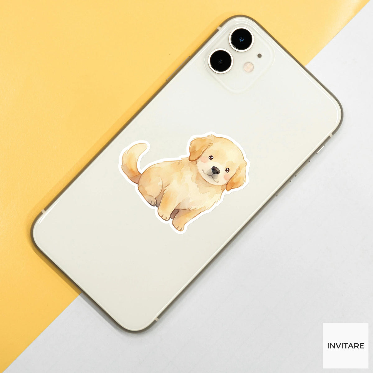 Radiant Watercolor Golden Retriever Puppy Sticker Sunlight Toned Dog Decal for Planner Journal Gift