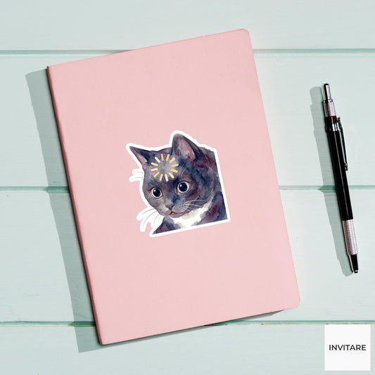 Black Cat Sticker Watercolor Thinking Meme Buffering Decal for Laptop Journal Planner Gift