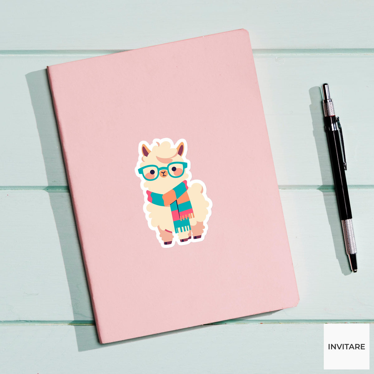 Winter Llama Sticker Scarf Glasses Vinyl Decal Cozy Animal Laptop Journal Planner Gift