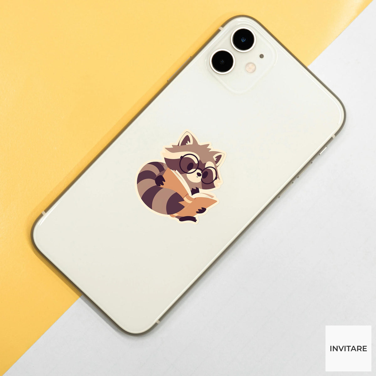 Raccoon Reading Sticker, Glasses Book Vinyl Decal, Bookish Gift for Kindle Laptop Journal Readers