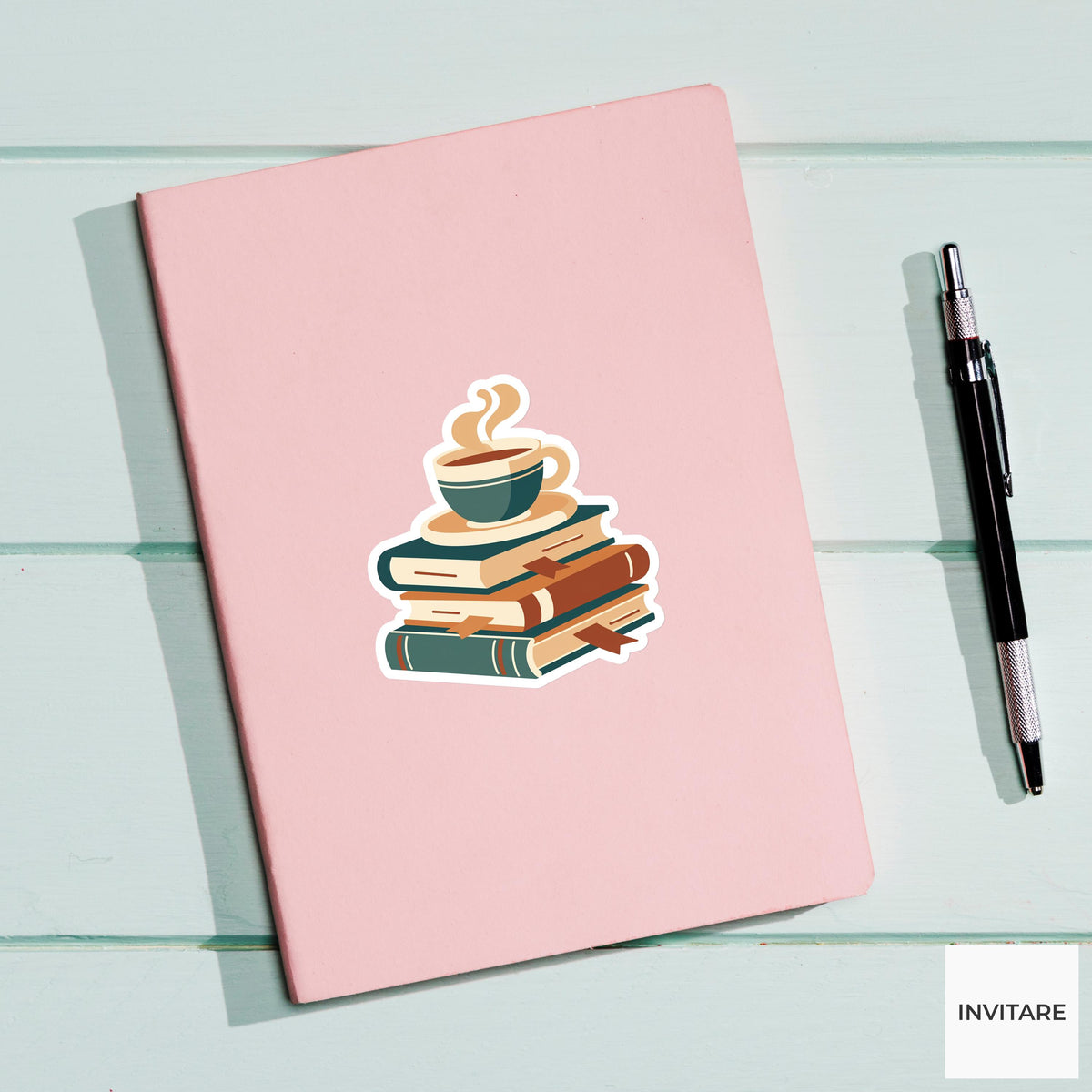 Coffee Book Sticker, Cozy Reading Vinyl Decal, Bookish Gift for Kindle Laptop Journal Decor