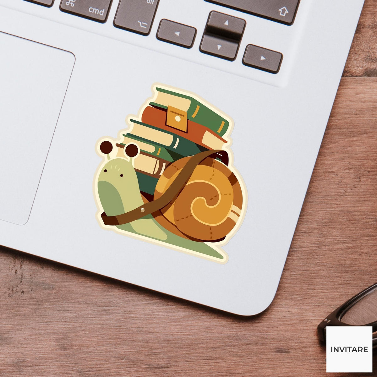 Snail Library Courier Sticker, Bookish Animal Laptop Decal, Vinyl Paper Options