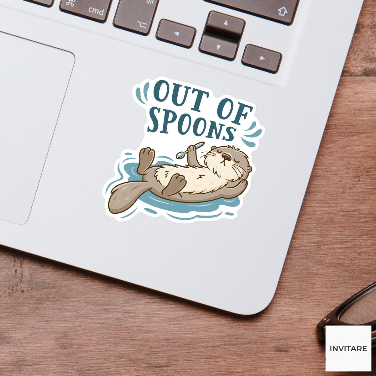 Out Of Spoons Otter Sticker, Funny Low Energy Laptop Planner Decal