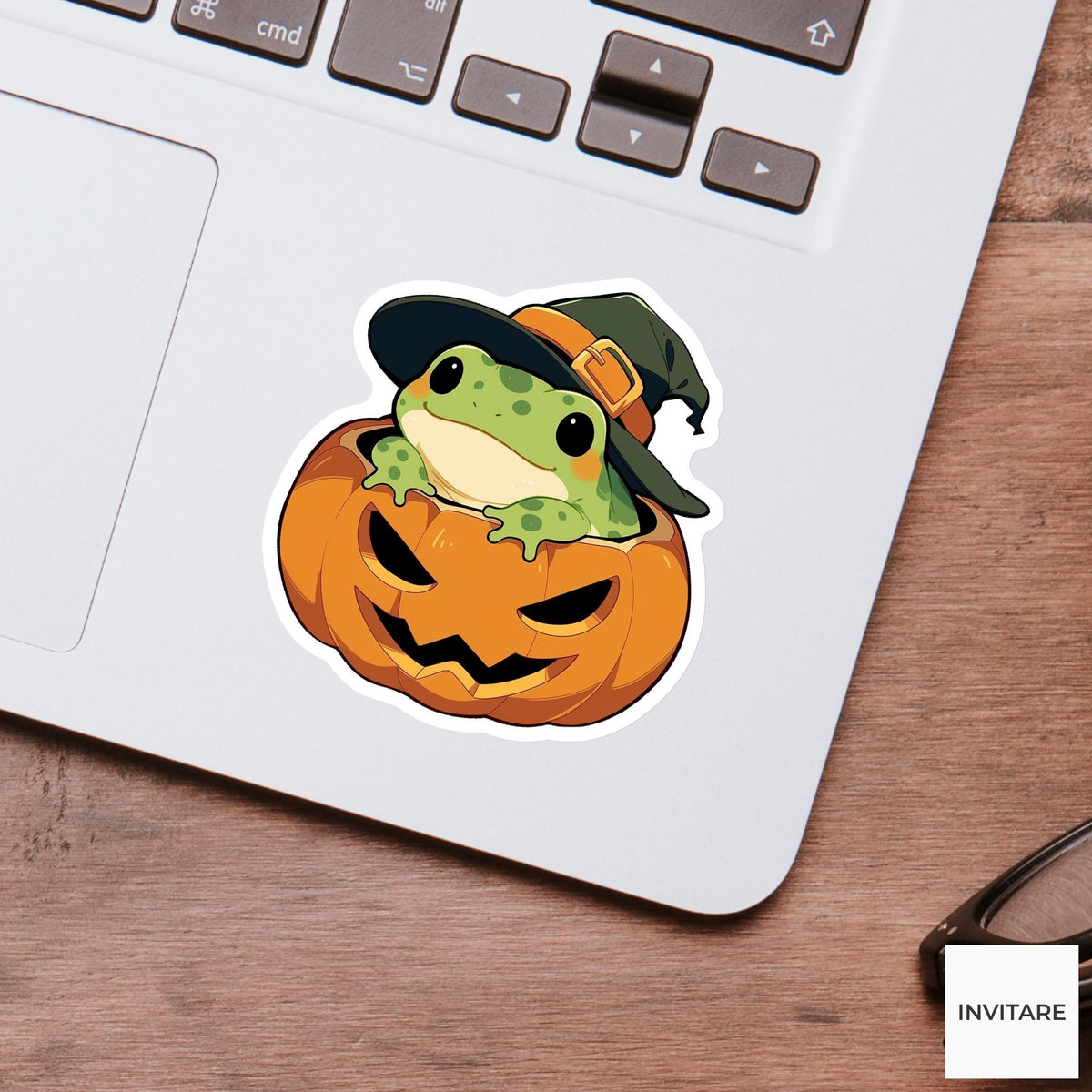 Frog Pumpkin Sticker, Cute Witch Hat Halloween Decal for Planner Journals