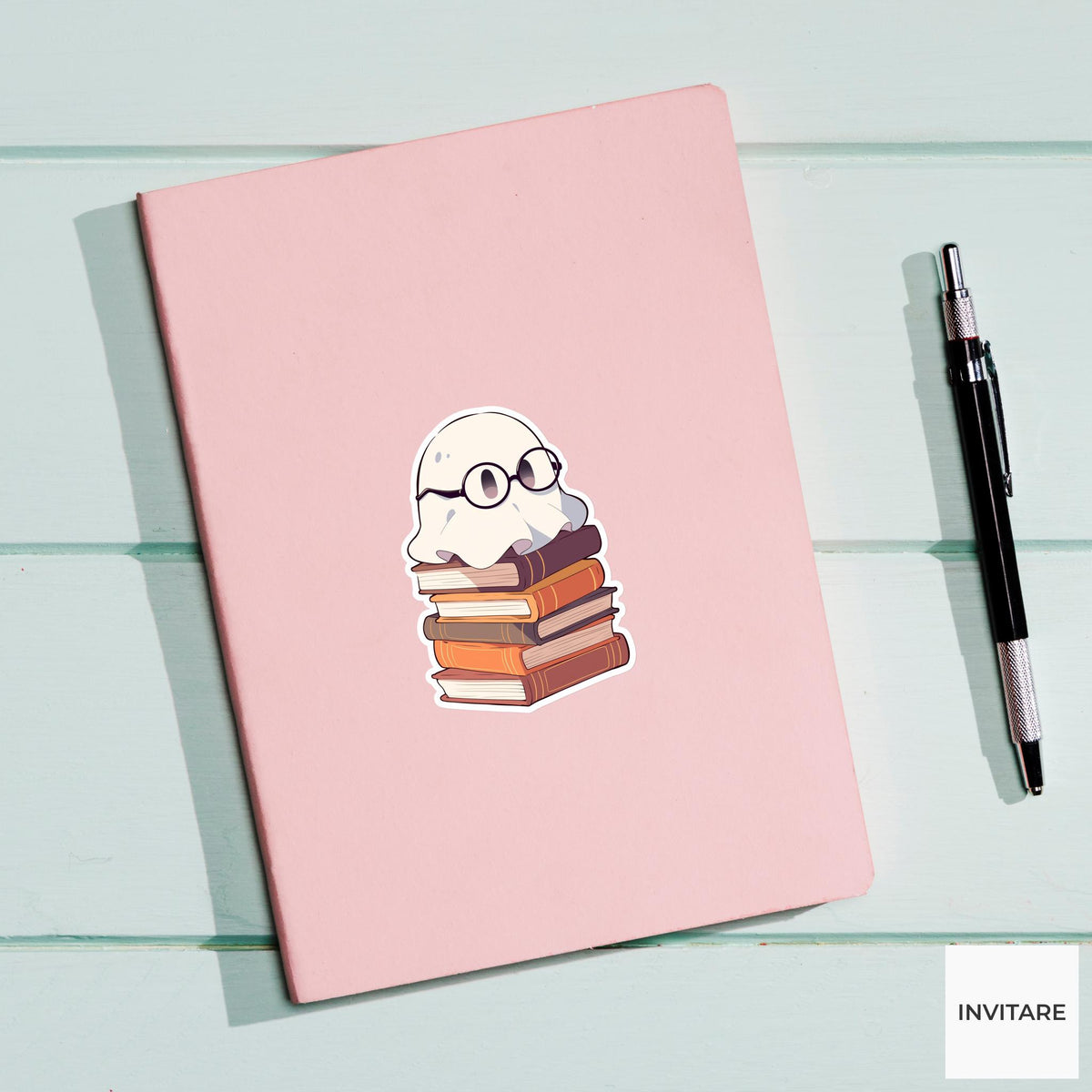 Ghost Book Stack Sticker, Cozy Reading Halloween Decal for Kindle Journals