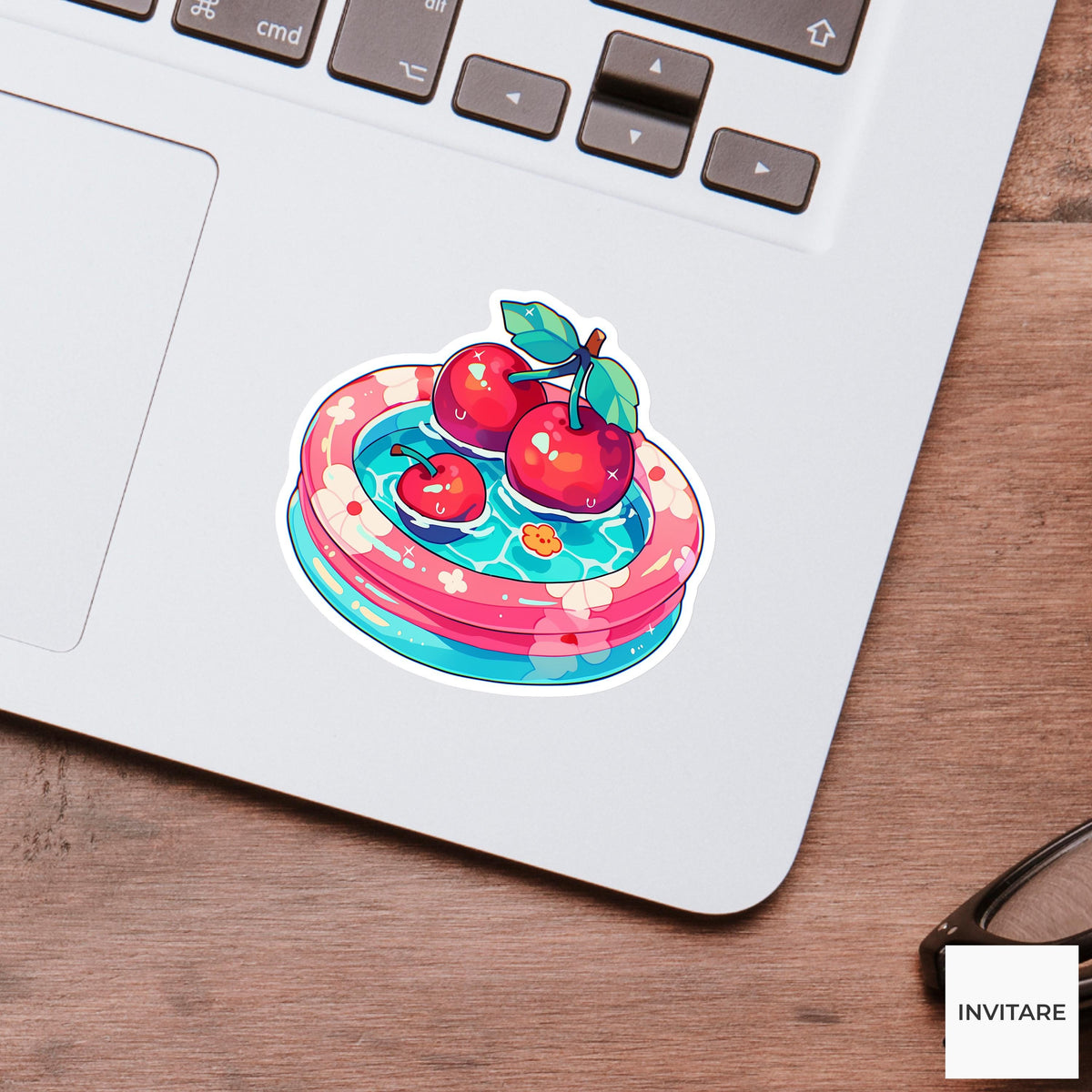 Cherry Pool Float Sticker, Cute Fruit Summer Decal for Journals