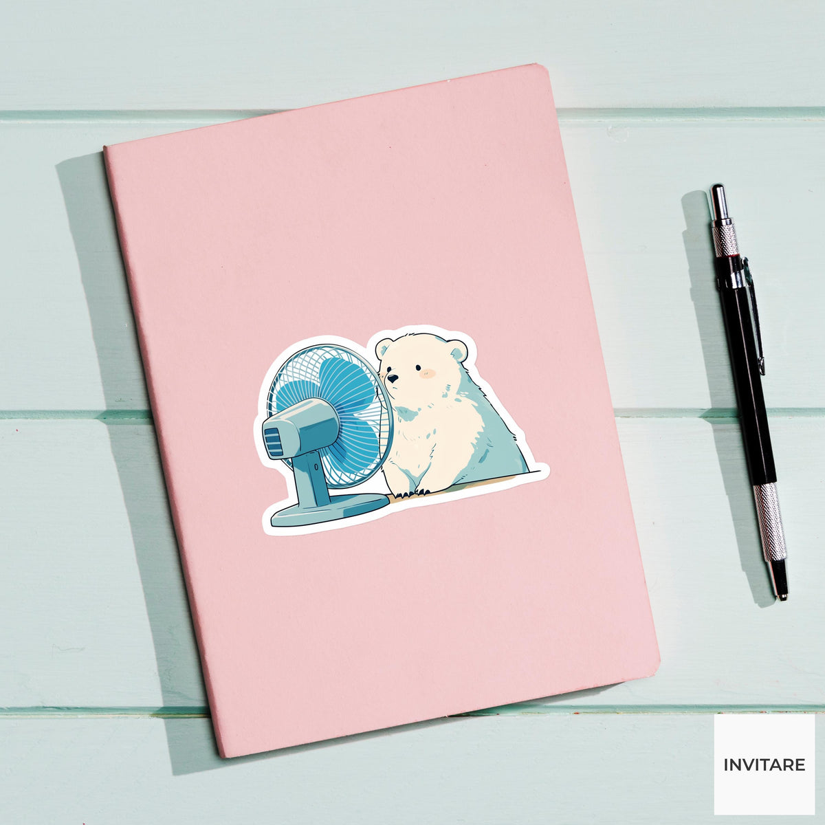 Polar Bear Desk Fan Sticker, Dramatic Summer Survival Animal Meme Laptop Water Bottle Decal