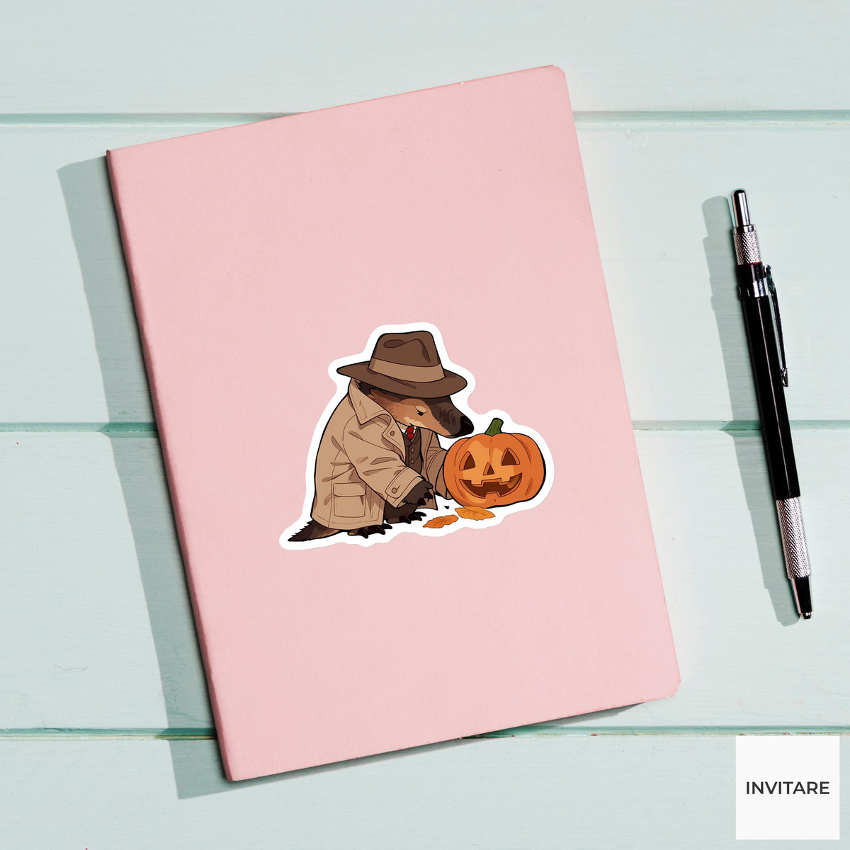 Platypus Detective Footprints Sticker, Spooky Case Closed Halloween Meme Laptop Water Bottle Decal