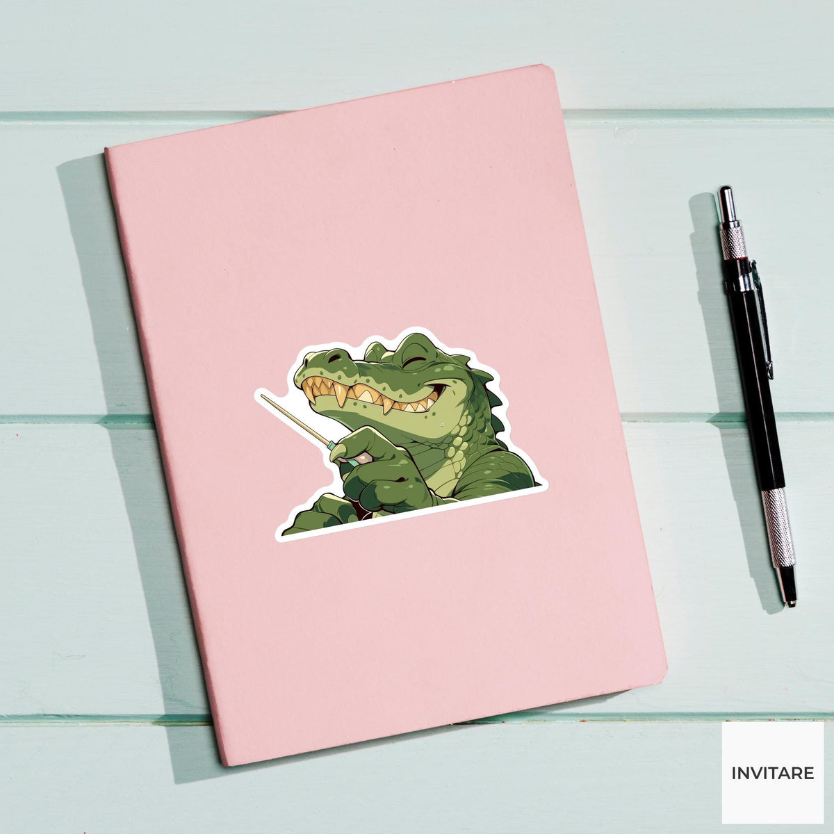 Alligator Toothpick Sticker, Dental Hygiene Funny Animal Meme Laptop Water Bottle Decal