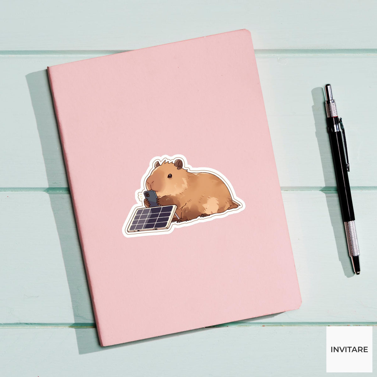 Capybara Solar Phone Sticker, Low Battery Funny Animal Meme Laptop Water Bottle Decal
