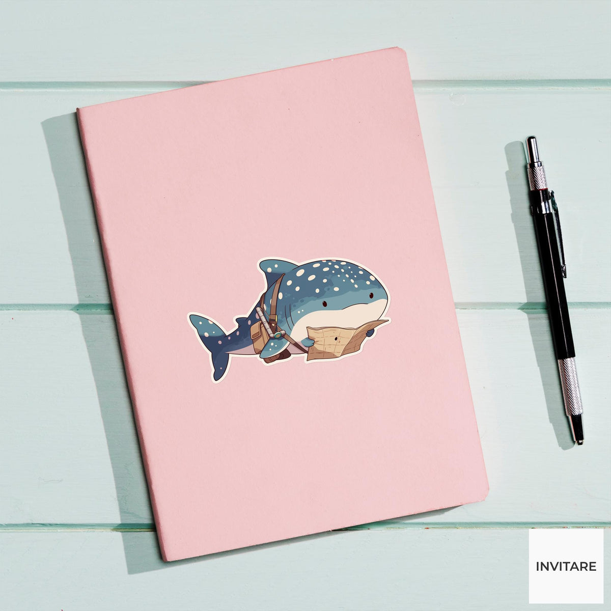 Whale Shark Snorkel Sticker, Aquarium Tourist Funny Animal Meme Laptop Water Bottle Decal