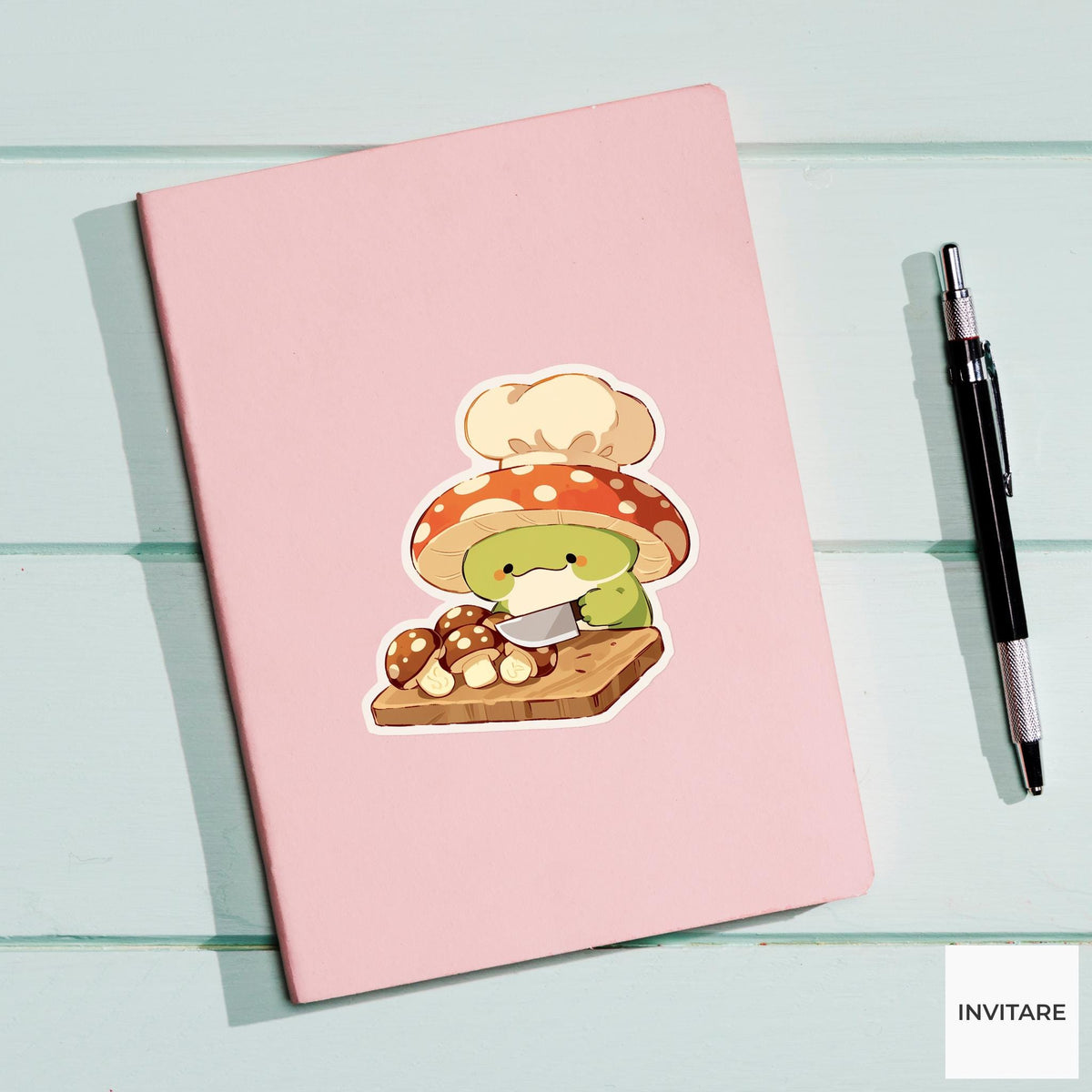 Frog Mushroom Chef Sticker, Cute Food Lover Kitchen Laptop Water Bottle Planner Decal