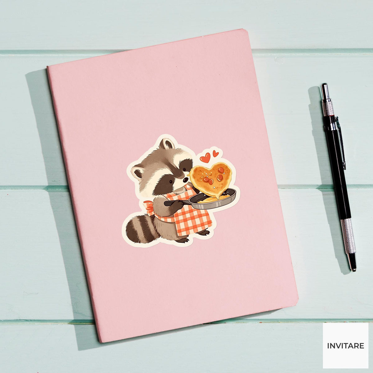 Raccoon Heart Pancake Sticker, Cute Kawaii Kitchen Laptop Water Bottle Journal Decor Gift