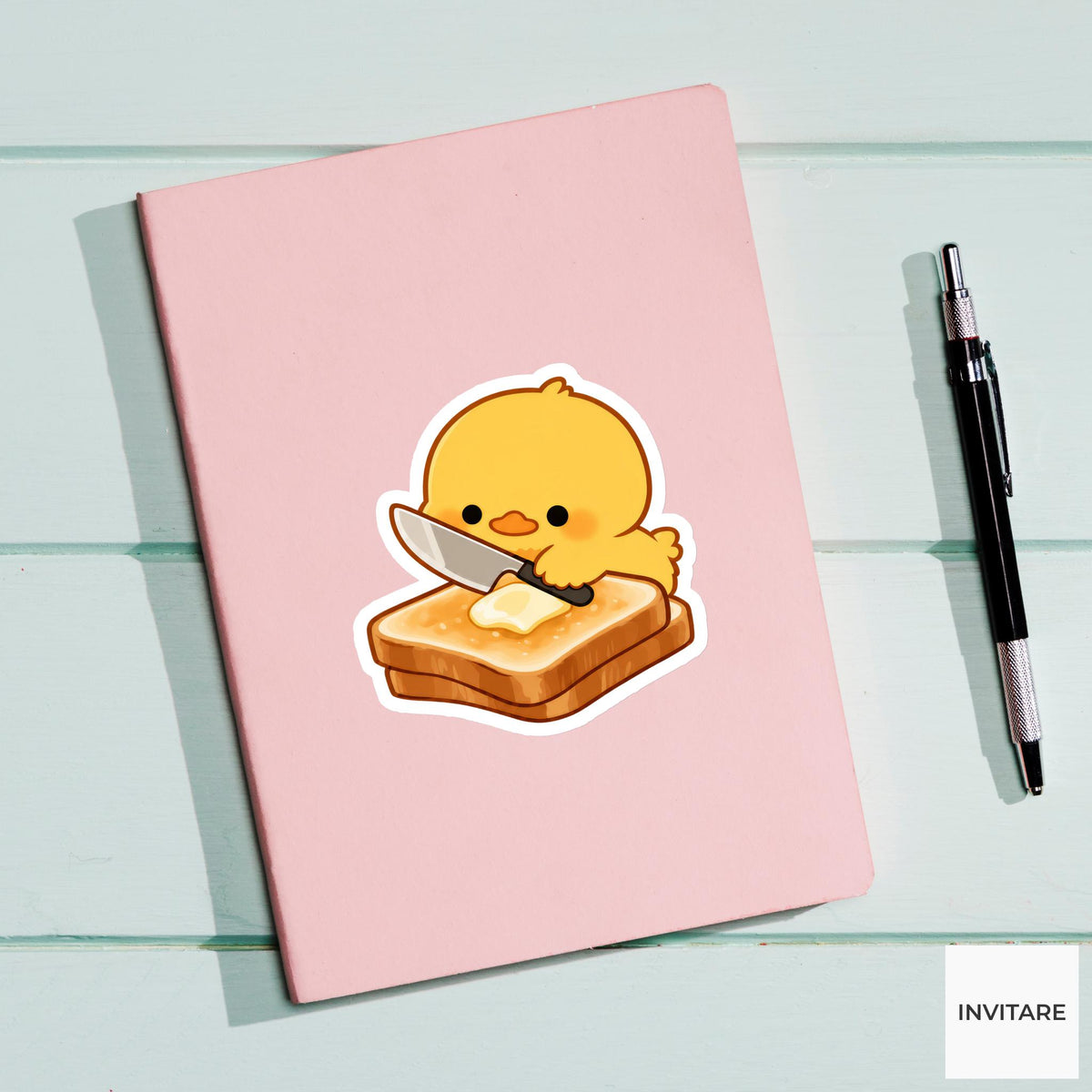 Duckling Buttered Toast Sticker, Cute Food Lover Kitchen Laptop Water Bottle Planner Decal