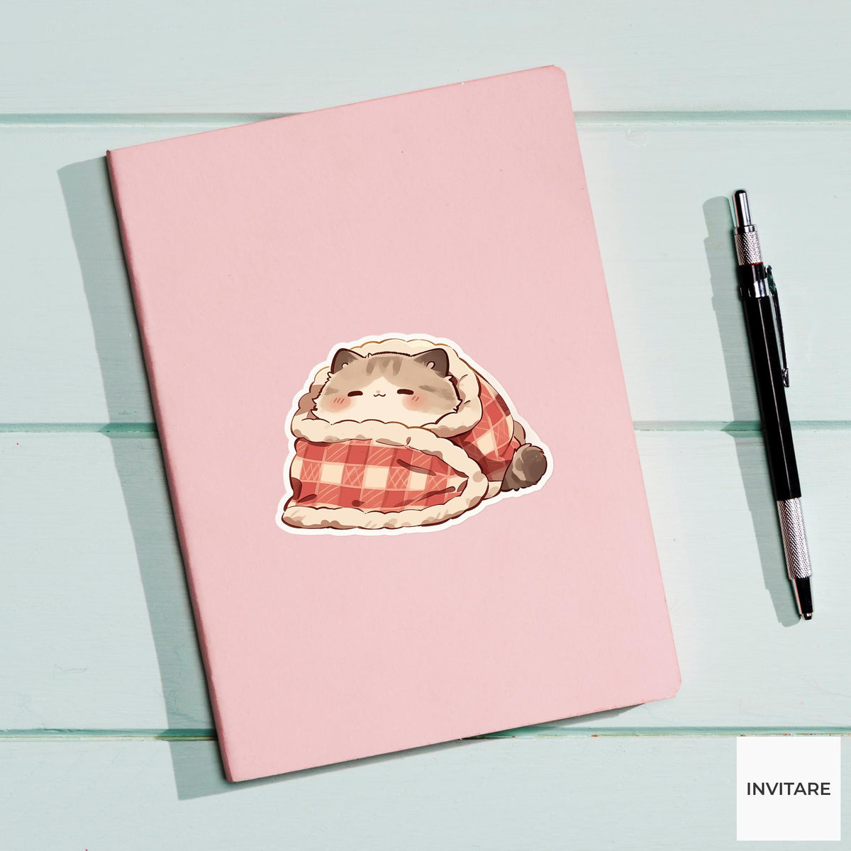 Sleepy Scottish Fold Cat Sticker, Cozy Kawaii Nap Laptop Water Bottle Planner Gift