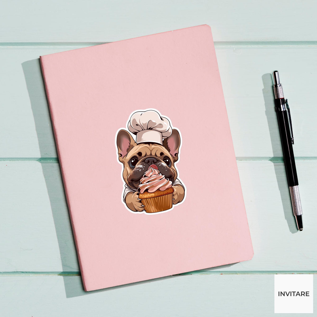 French Bulldog Pastry Chef Sticker, Cute Kawaii Laptop Bottle Planner Journal Cupcake Gift