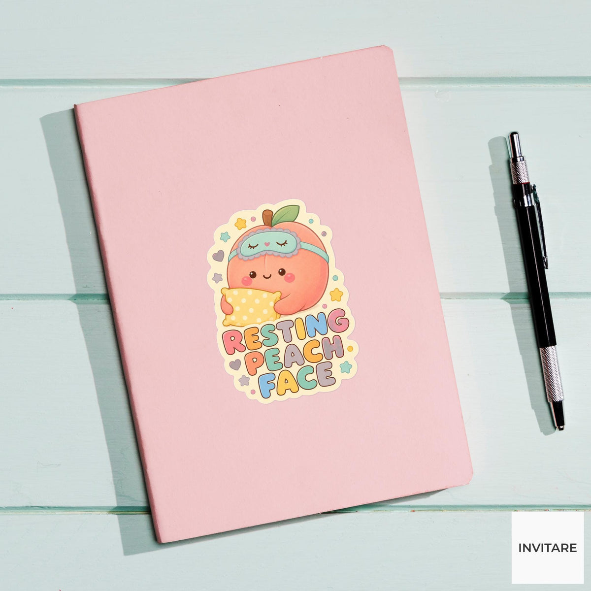 Resting Peach Face Sticker, Funny Peach Nap Pun Laptop Planner Gift for Sleepy Friend