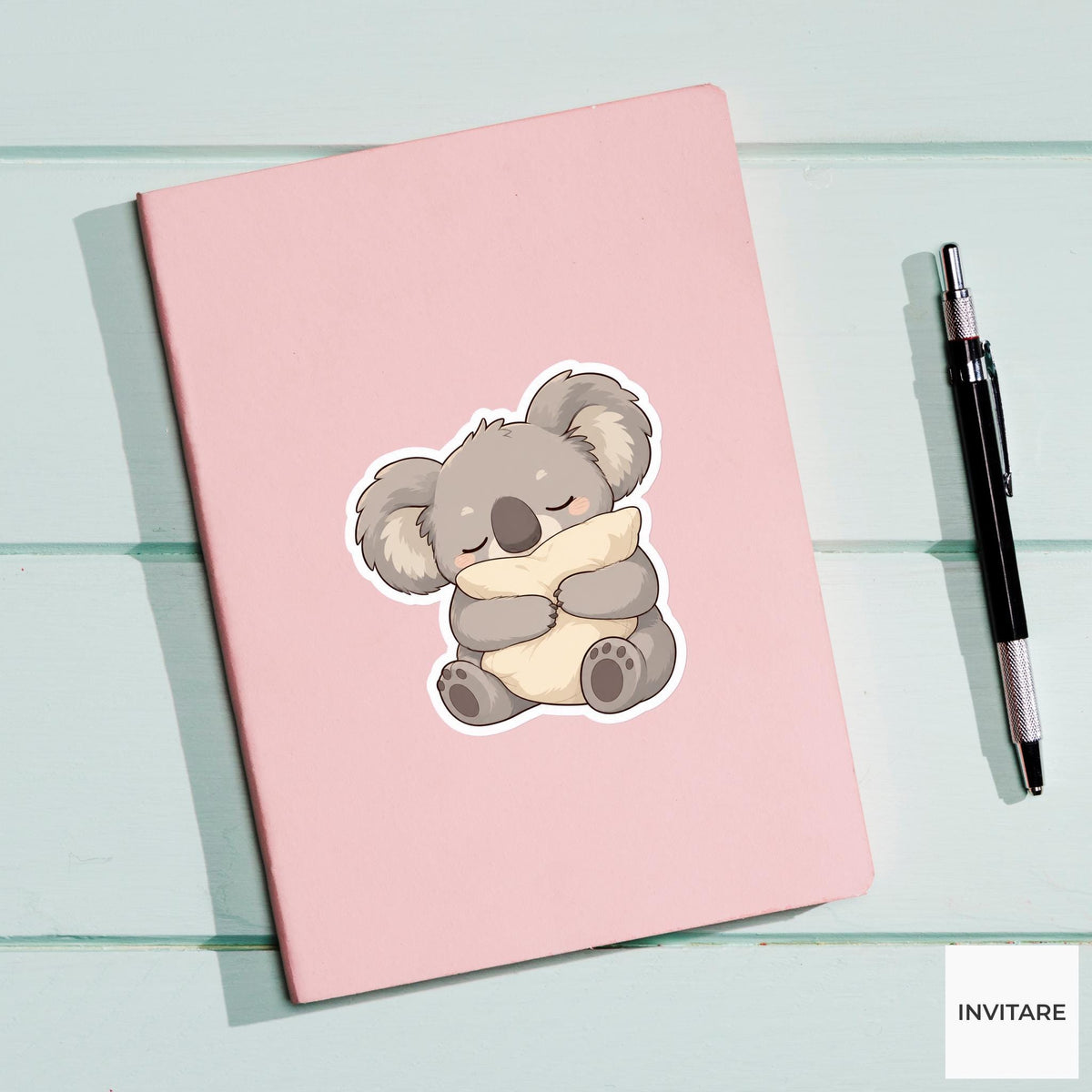 Cozy Koala Pillow Hug Sticker, Sleepy Kawaii Laptop Bottle Planner Journal Comfort Gift