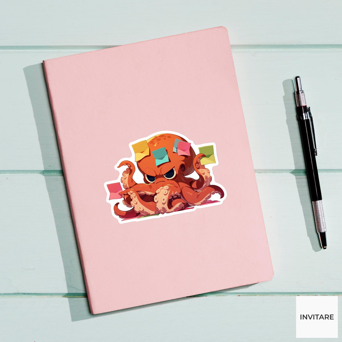 Octopus Sticky Notes Sticker, Multitasking Is A Scam Animal Meme Laptop Water Bottle Decal