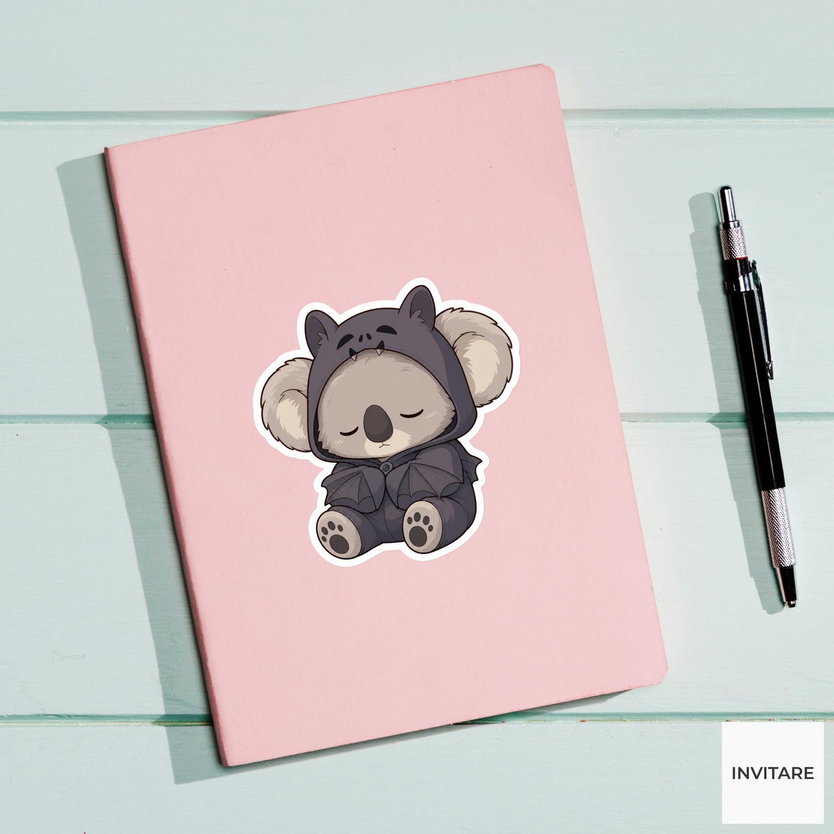Cozy Koala Bat Pajamas Sticker, Cute Kawaii Animal Halloween Laptop Bottle Planner Journal Gift
