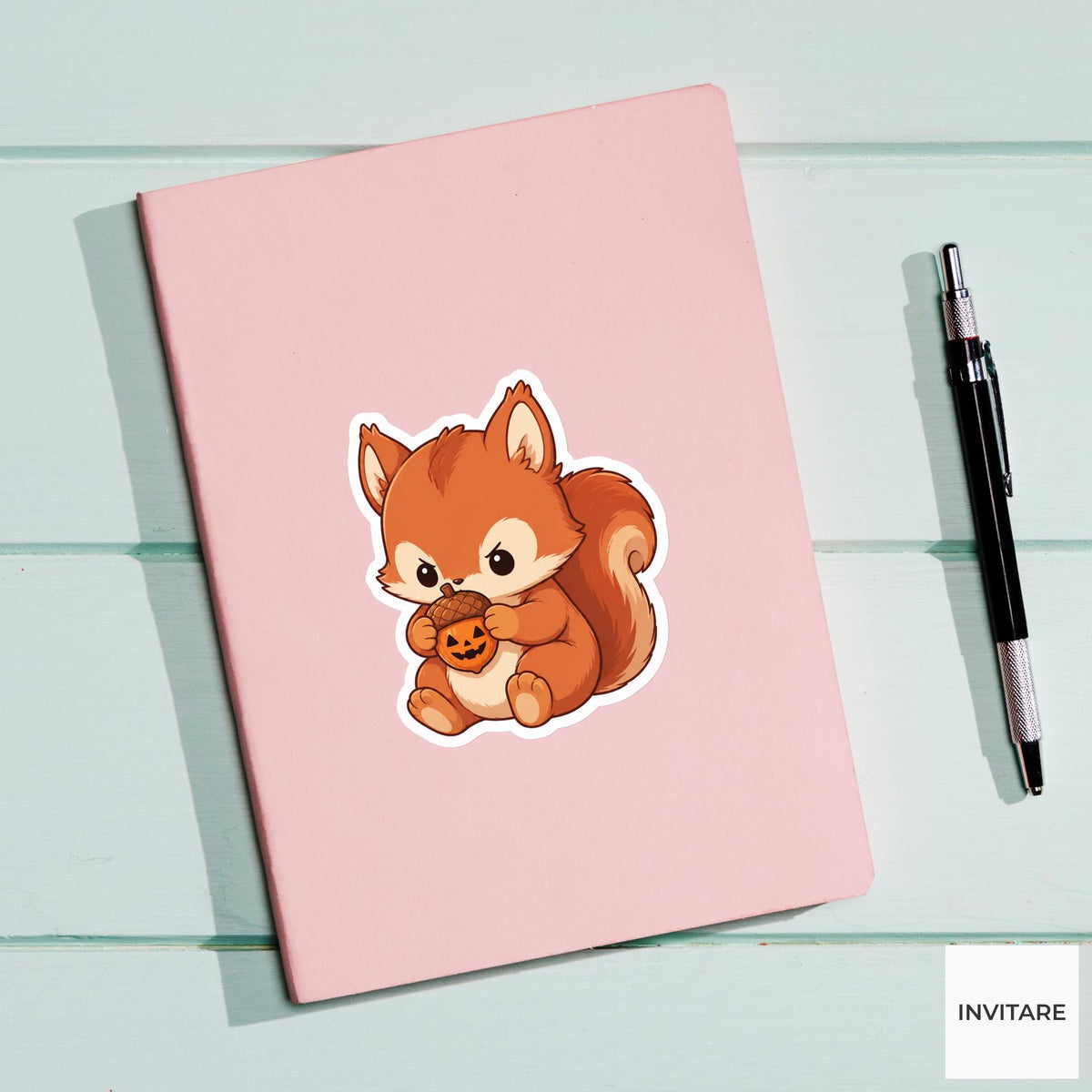 Focused Squirrel Witch Acorn Sticker, Cute Kawaii Animal Halloween Laptop Bottle Planner Journal Gift