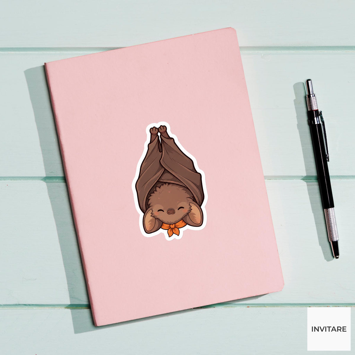 Tiny Bat Pumpkin Scarf Sticker, Cute Kawaii Animal Halloween Laptop Bottle Planner Journal Gift