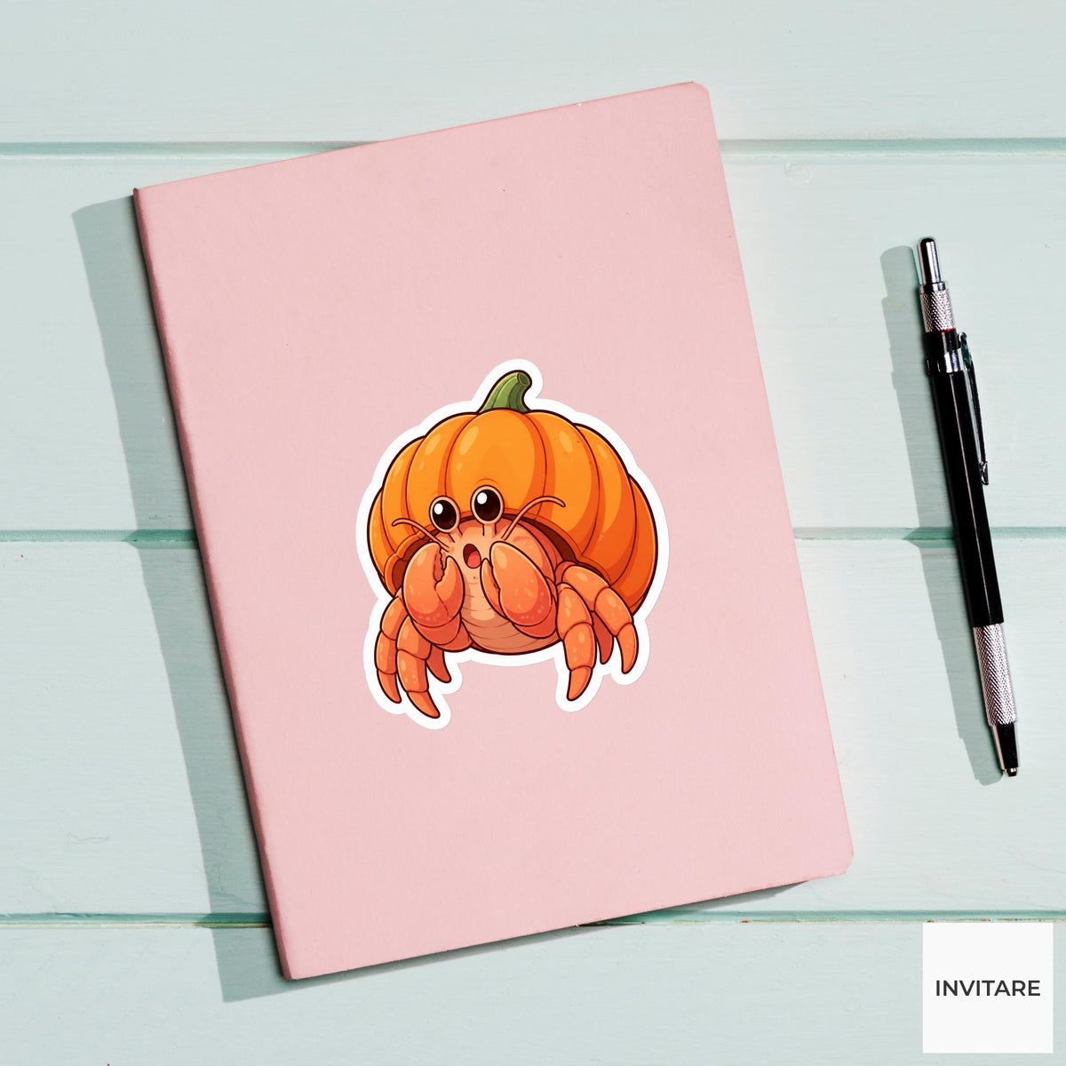 Surprised Hermit Crab Pumpkin Shell Sticker, Cute Kawaii Halloween Laptop Bottle Planner Journal Gift