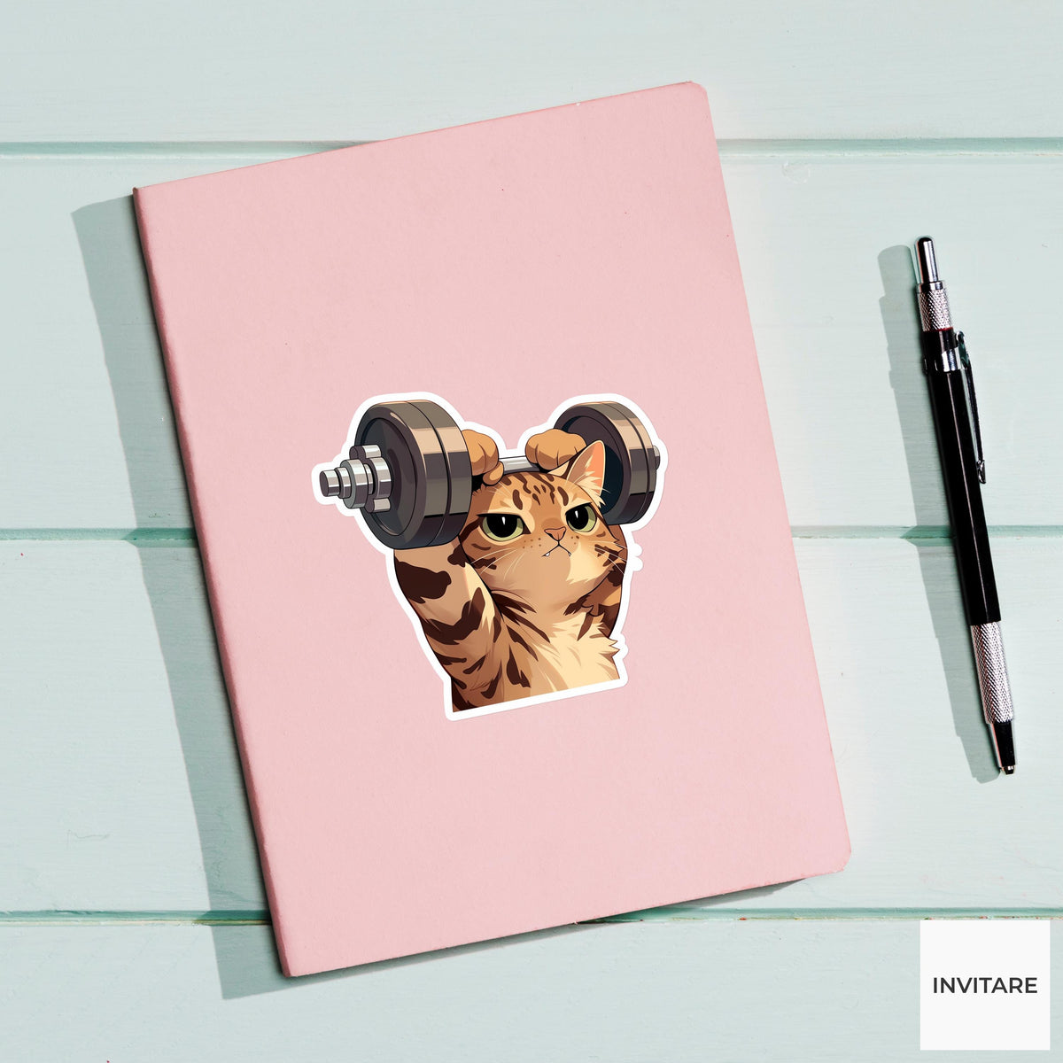 Bengal Cat Dumbbell Sticker, Tiny Gym Era Funny Workout Meme Pet Decal