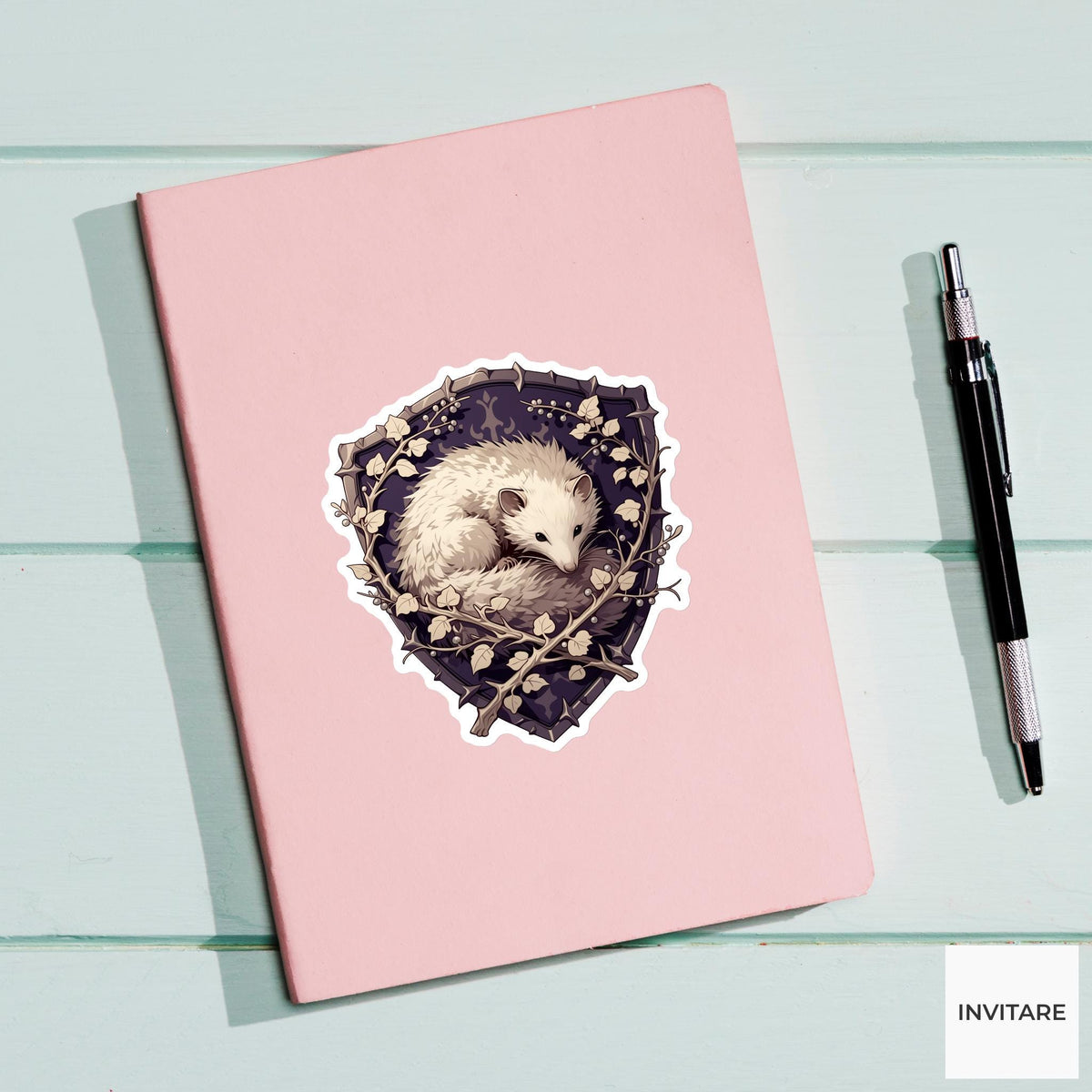 Hedgehog Heraldic Crest Sticker, Medieval Woodland Laptop Water Bottle Decal