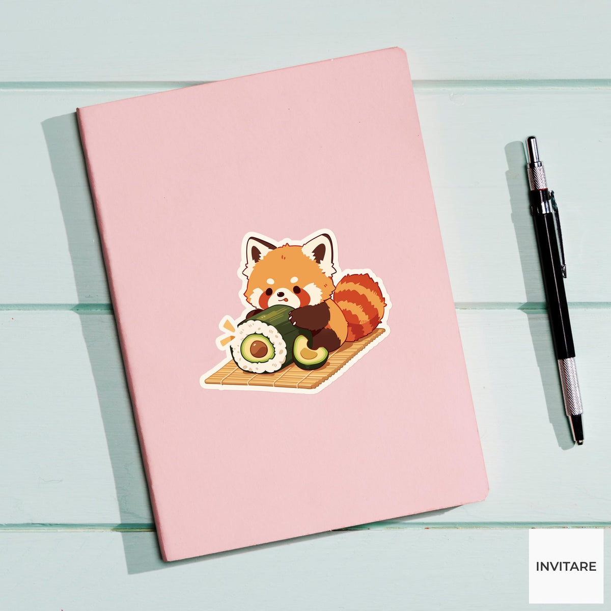 Red Panda Sushi Roll Sticker, Cute Kawaii Foodie Kitchen Laptop Water Bottle Planner Gift