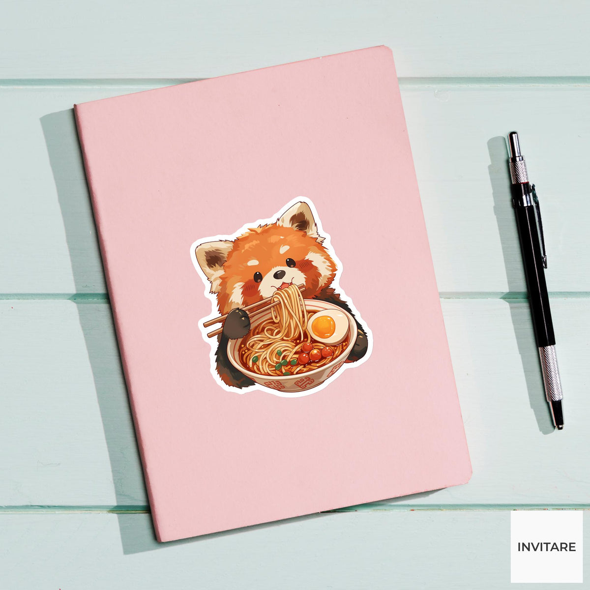Red Panda Spicy Ramen Sticker, Cute Kawaii Kitchen Laptop Water Bottle Journal Decor Gift