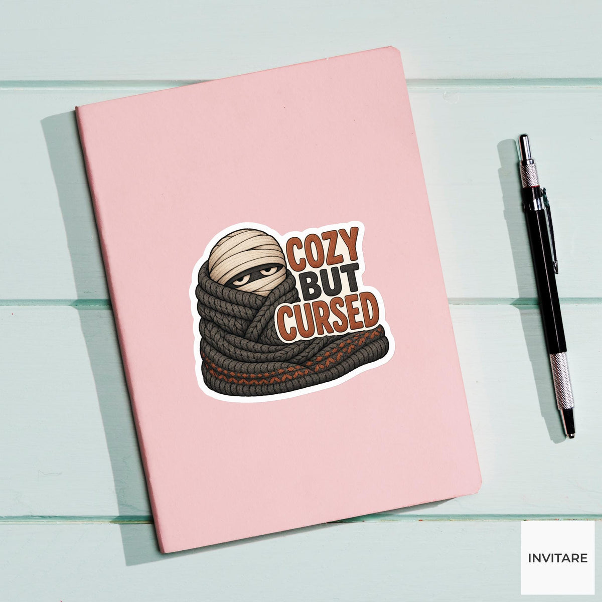 Cozy but Cursed Sticker, Funny Spooky Halloween Laptop Bottle Planner Journal Gift
