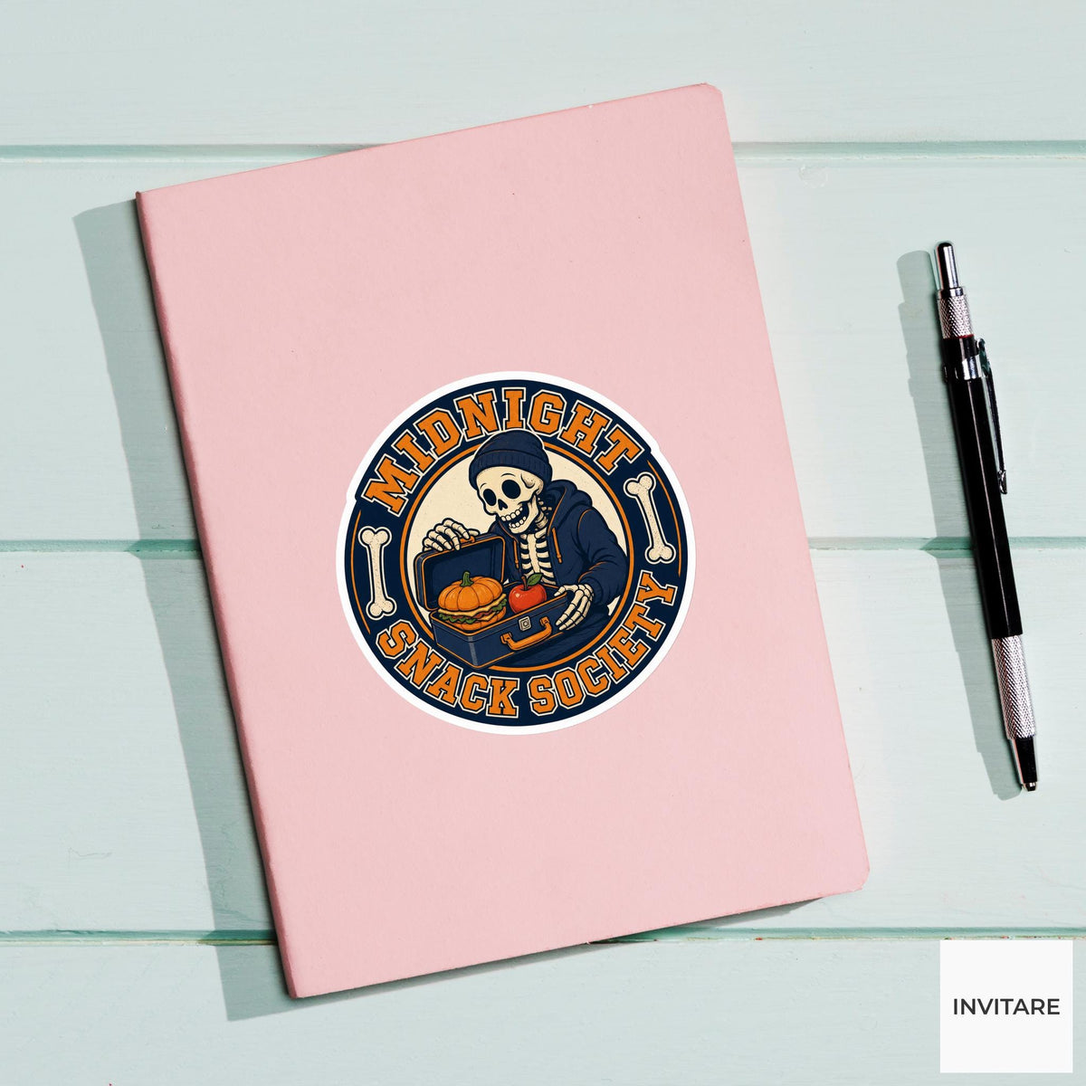 Midnight Snack Society Sticker, Funny Spooky Halloween Laptop Bottle Planner Journal Gift