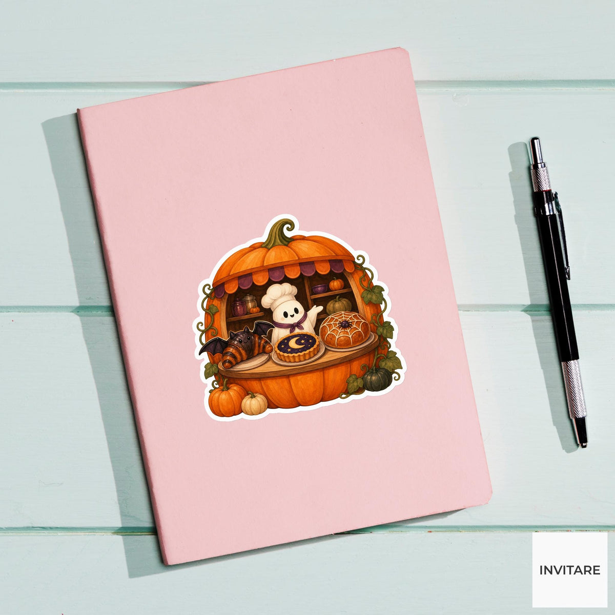 Haunted Bakery Counter Sticker, Cute Spooky Halloween Laptop Bottle Planner Journal Gift