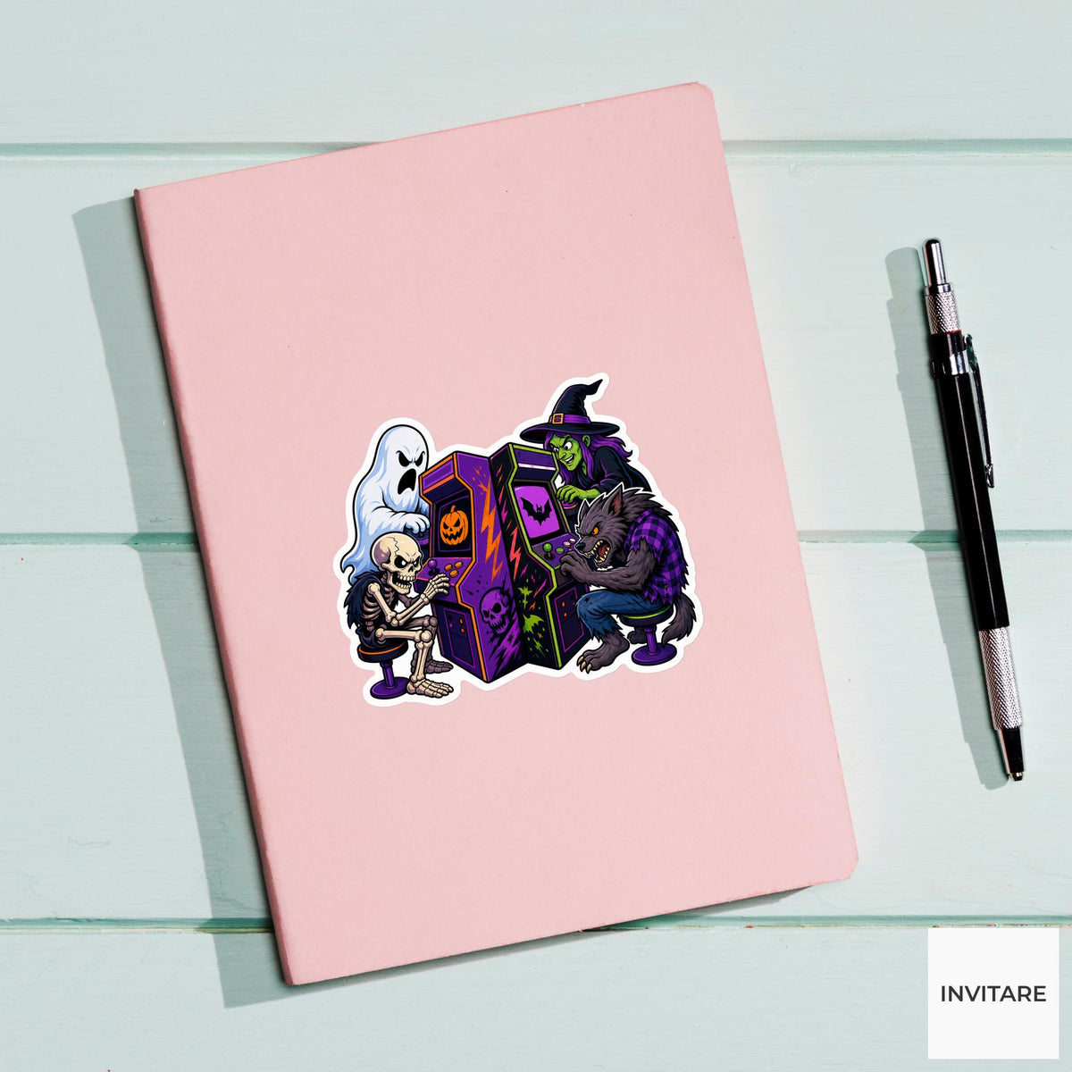 Haunted Arcade Tournament Sticker, Cute Spooky Halloween Laptop Bottle Planner Journal Gift