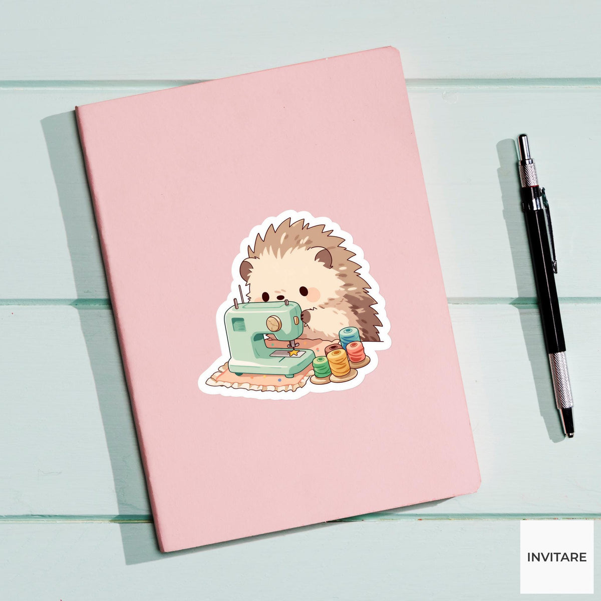Hedgehog Sewing Machine Tailor Sticker, Cute Kawaii Laptop Bottle Planner Journal Sewing Gift