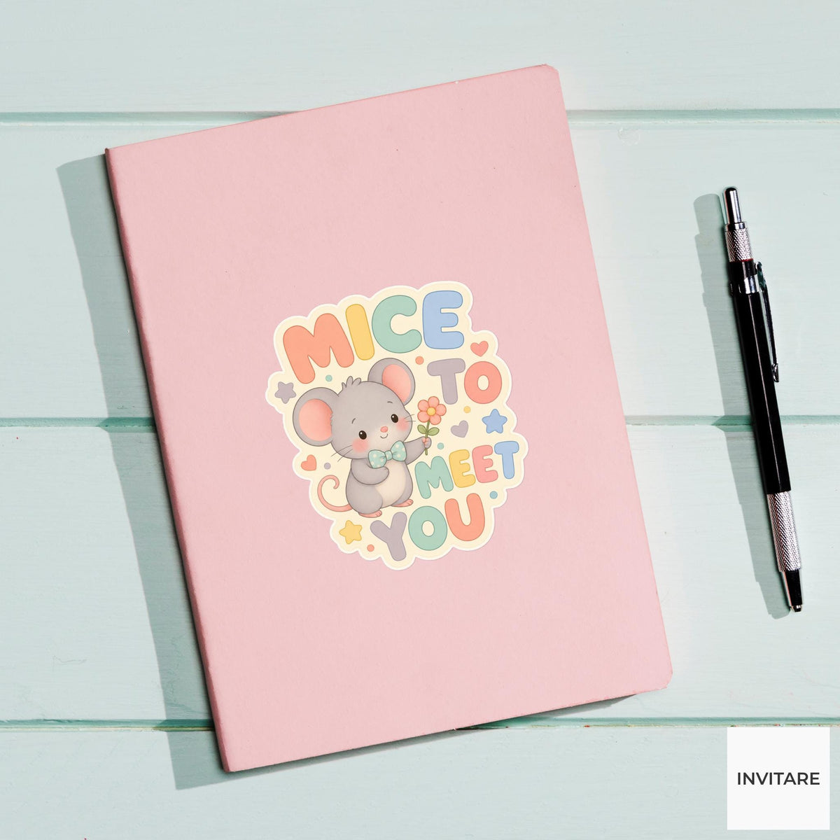 Mice to Meet You Sticker, Funny Mouse Greeting Pun Laptop Gift for New Friend