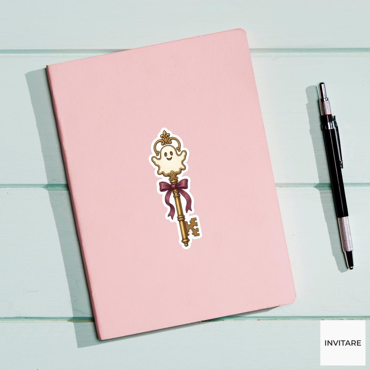 Haunted Key with Ribbon Sticker, Cute Spooky Halloween Laptop Bottle Planner Journal Gift