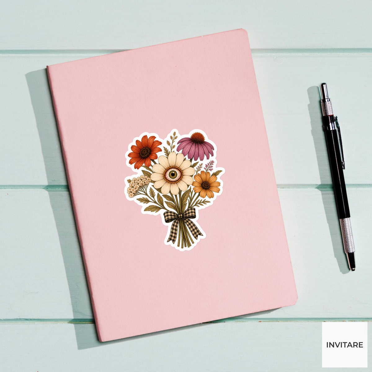Eyeball Wildflower Bouquet Sticker, Cute Spooky Halloween Laptop Bottle Planner Journal Gift