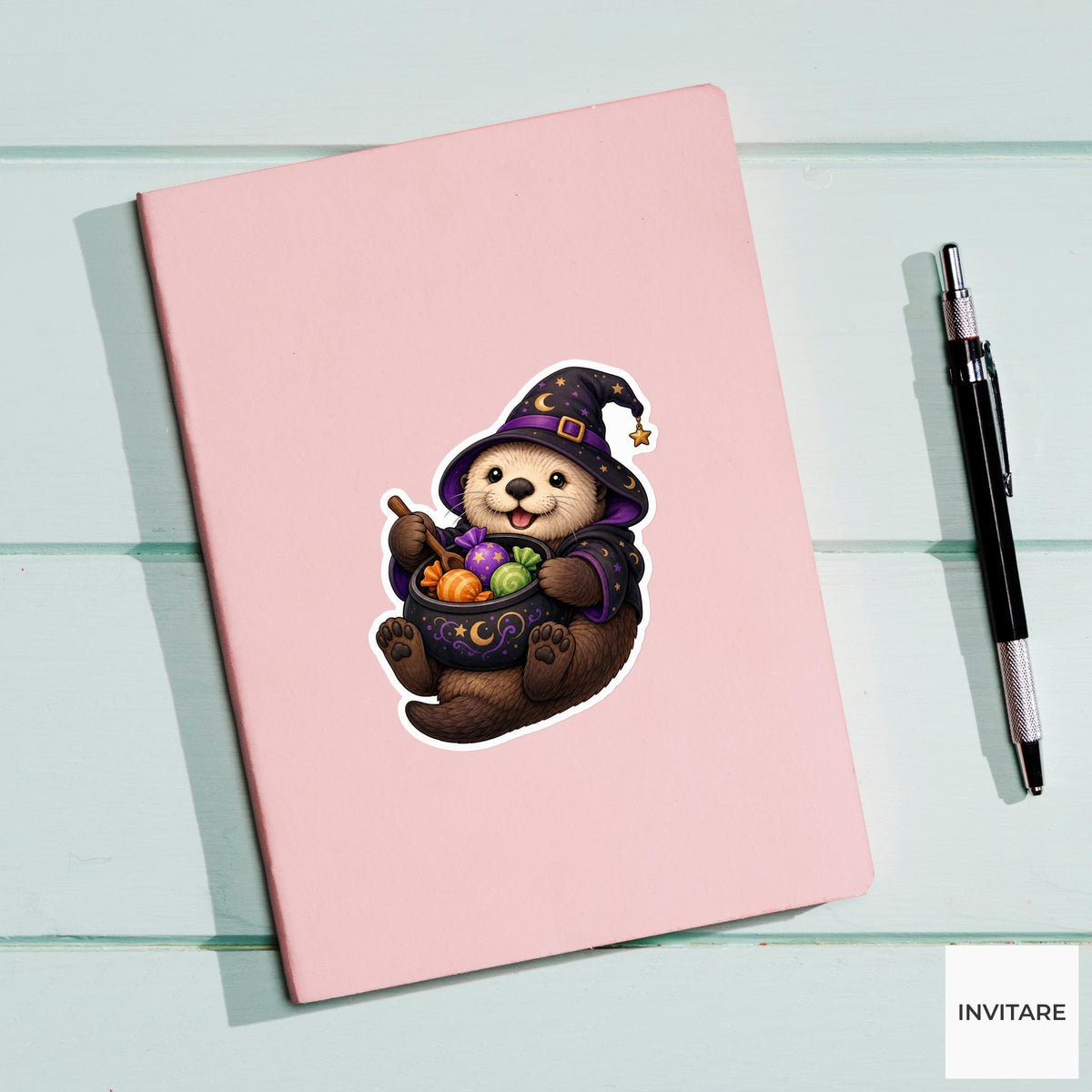 Sea Otter Candy-Potion Mixer Sticker, Cute Spooky Halloween Laptop Bottle Planner Journal Gift