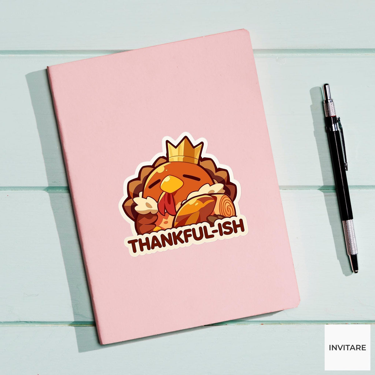 Thankful Ish Turkey Sticker, Sarcastic Thanksgiving Dinner Roll Laptop Planner Journal Humor Gift
