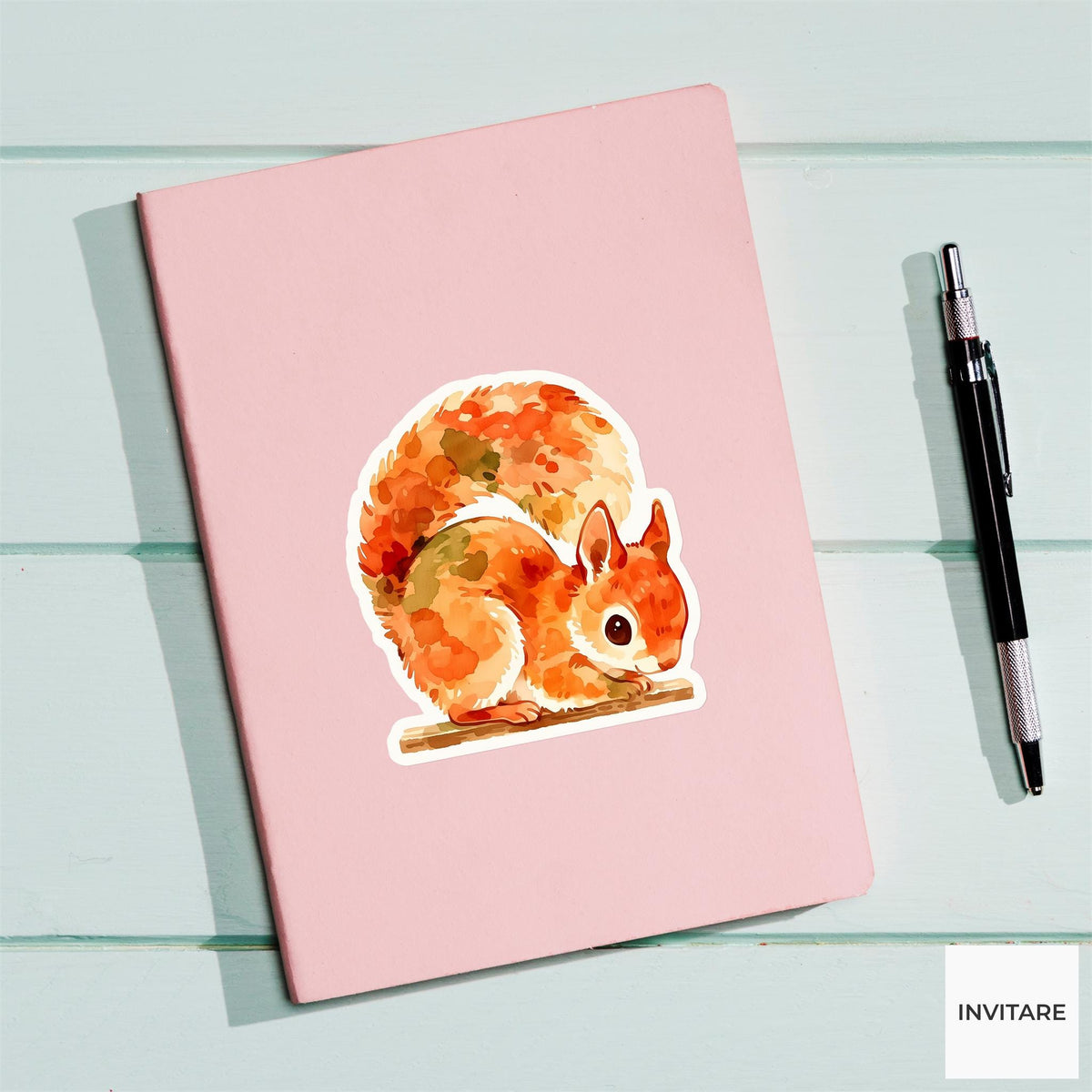 Red Squirrel Side Plank Yoga Sticker, Watercolor Laptop Planner Water Bottle Mindfulness Gift