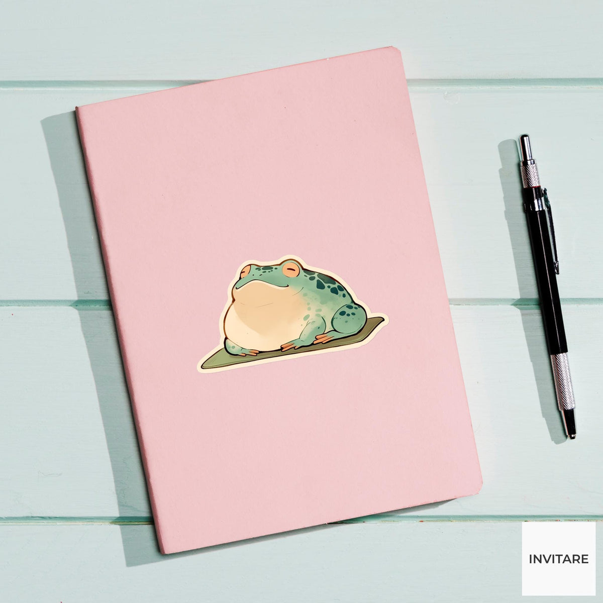 Kawaii Frog Deep Yoga Stretch Yoga Sticker, Watercolor Laptop Planner Water Bottle Mindfulness Gift