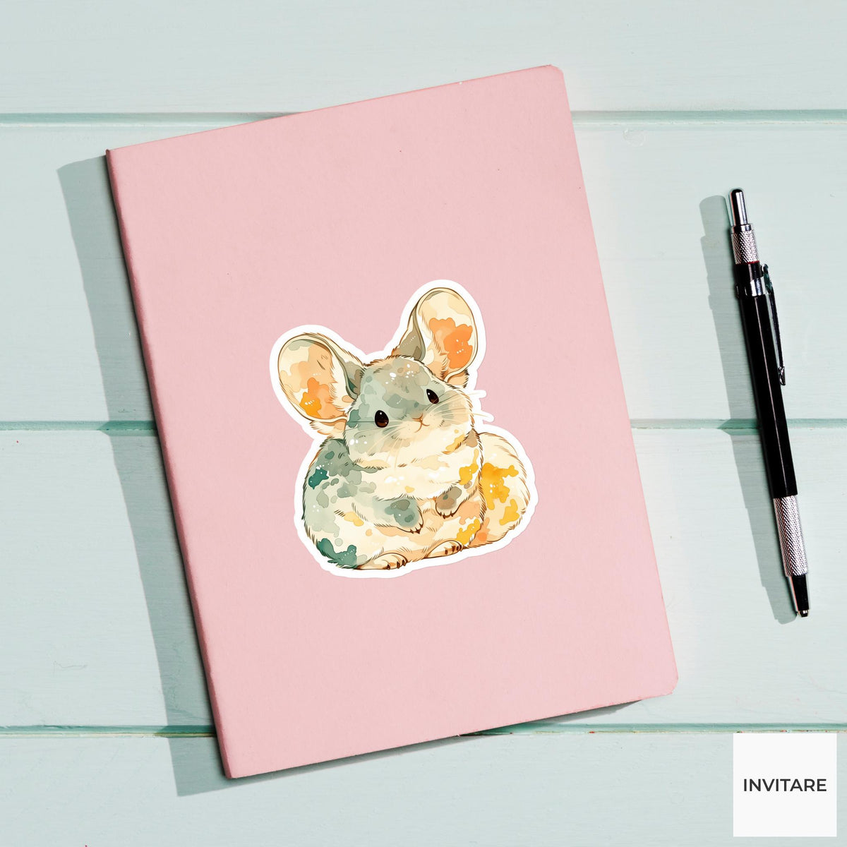 Silver Chinchilla Butterfly Pose Yoga Sticker, Watercolor Laptop Planner Water Bottle Mindfulness Gift