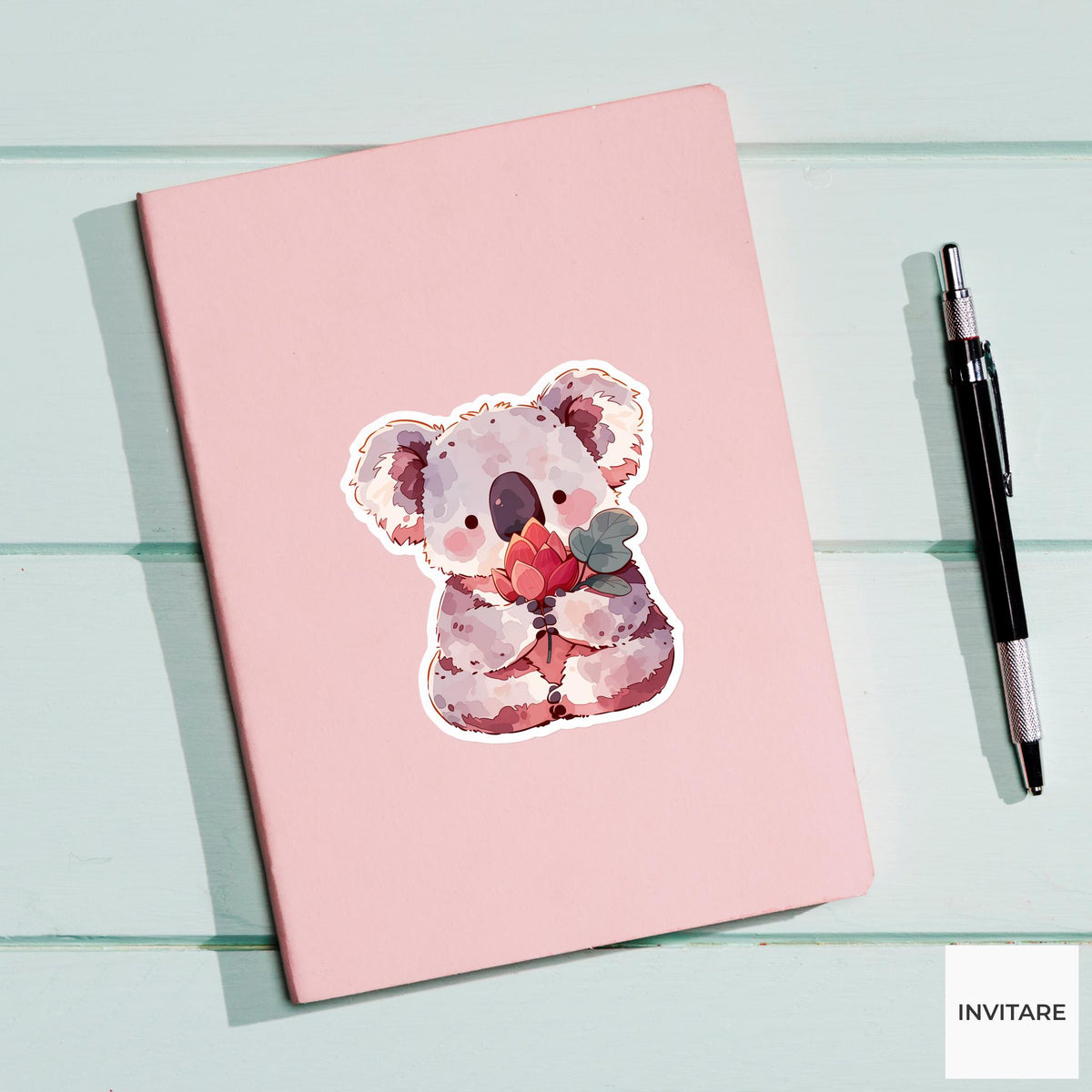 Gray Koala Lotus Pose Yoga Sticker, Watercolor Laptop Planner Water Bottle Mindfulness Gift