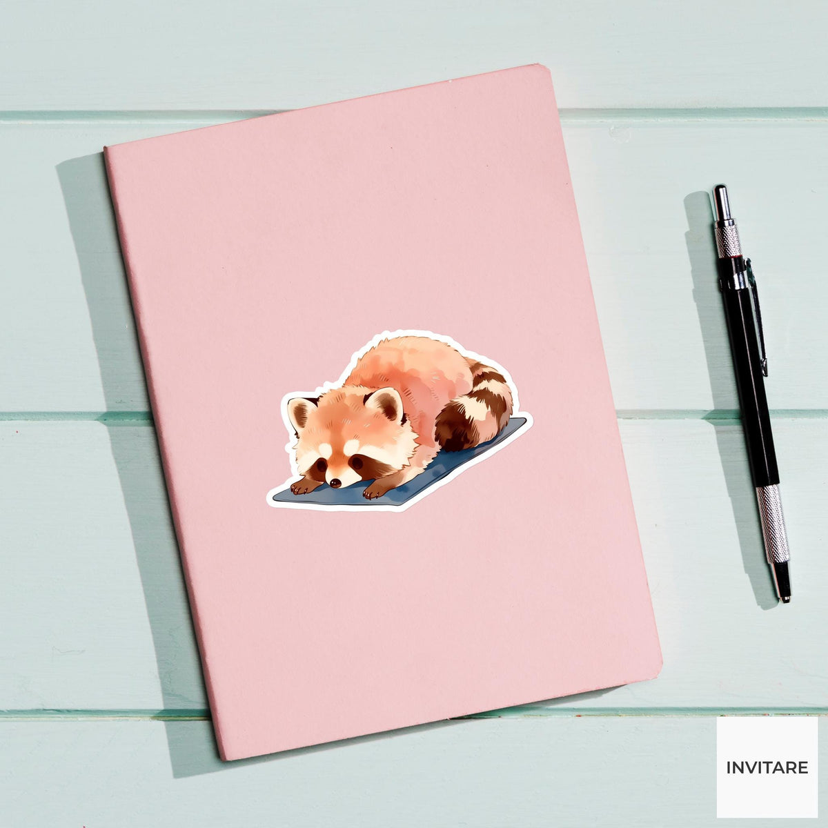 Raccoon Child Pose Yoga Sticker, Watercolor Laptop Planner Water Bottle Mindfulness Gift