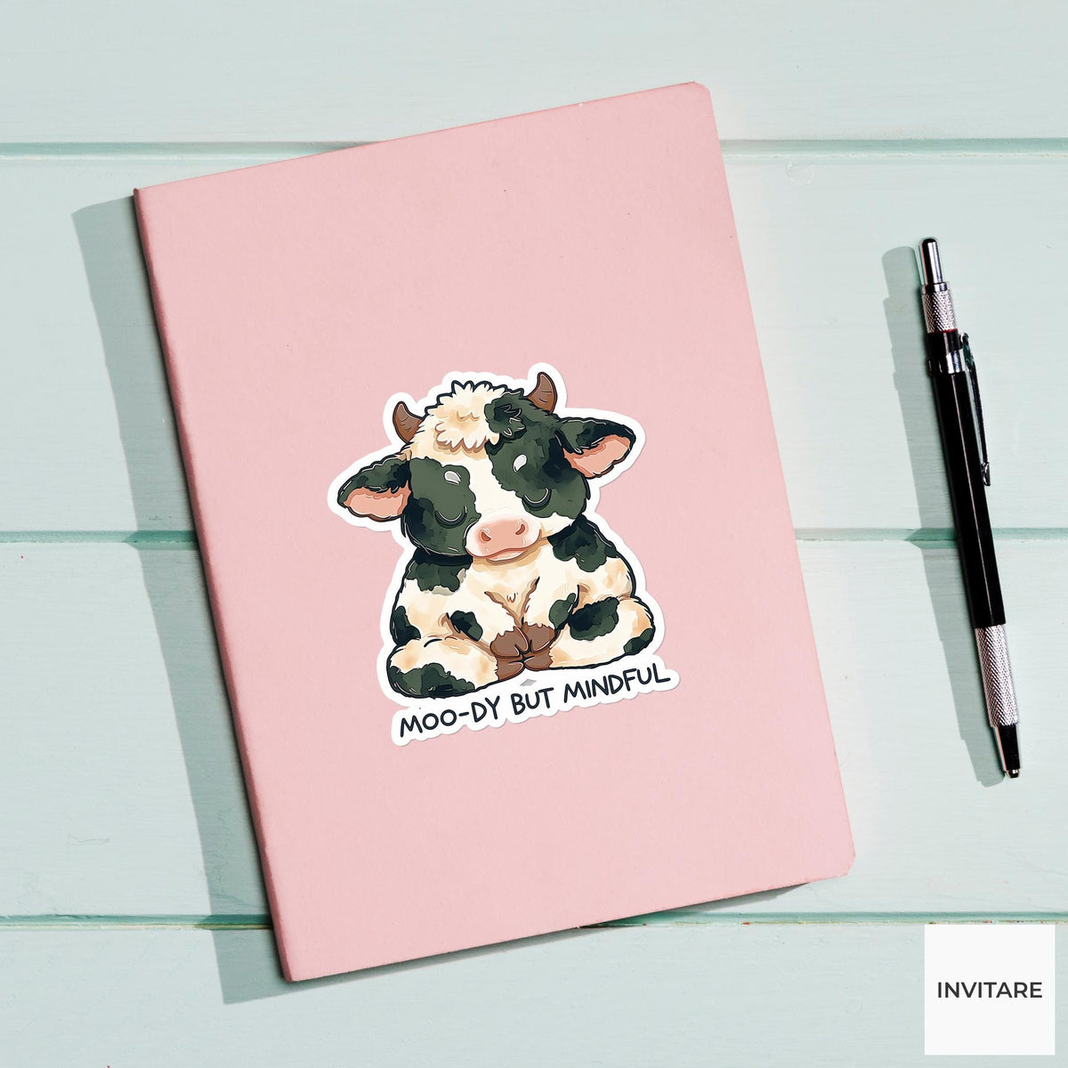 Moo-dy But Mindful Dairy Cow Yoga Sticker, Lotus Pose Laptop Water Bottle Gift