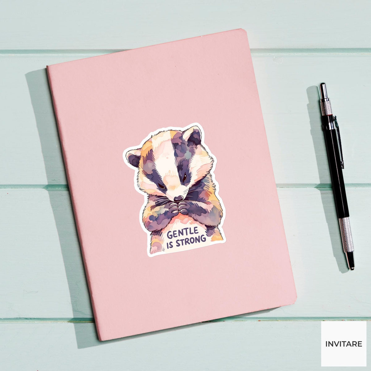 Gentle Is Strong Badger Yoga Sticker, Mountain Pose Laptop Planner Water Bottle Gift