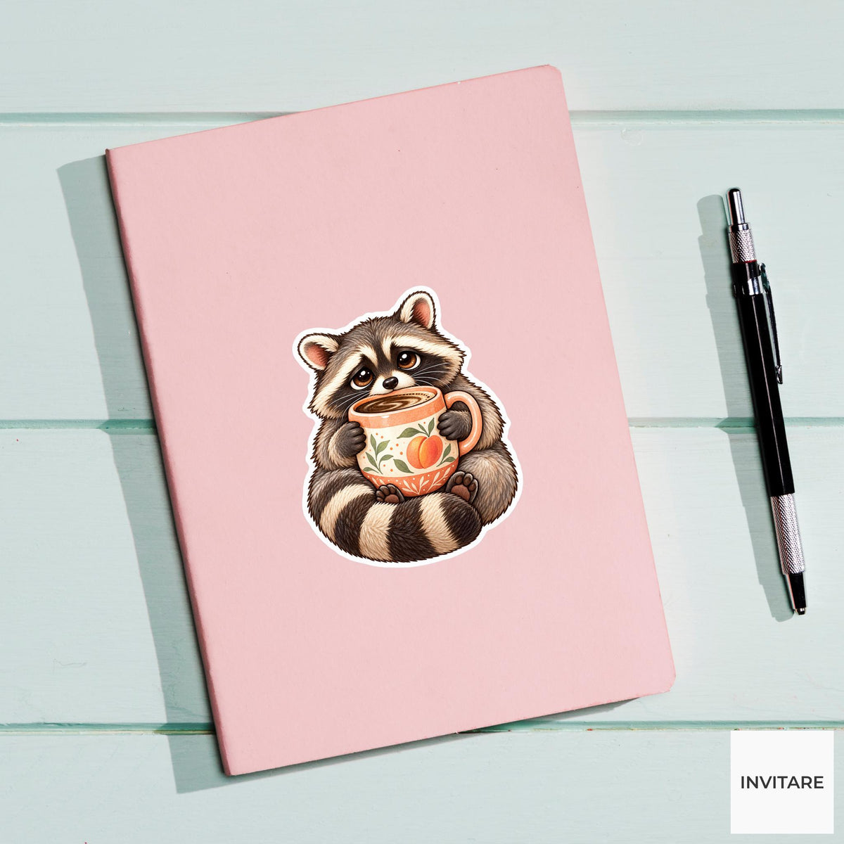 Raccoon Coffee Mug Sticker, Funny Watercolor Trash Panda Laptop Planner Water Bottle Gift